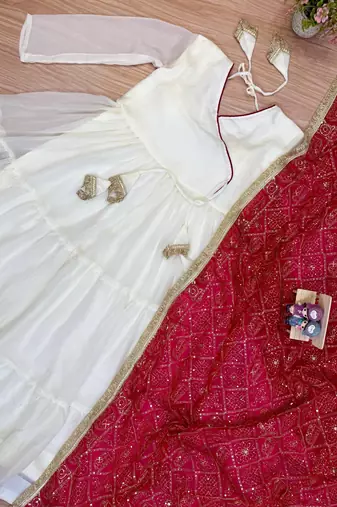 white color embroidery work silk blend salwar suit