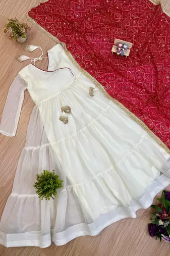 white color embroidery work silk blend salwar suit