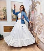 White Embroidery and Mirror work And Aari mirror work Cotton Navratri Lahenga Choli Set 