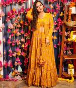 Digital print heavy chinon shrug sharara suit