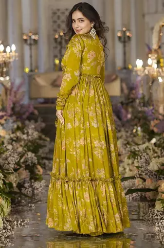 Digital print heavy chinon shrug sharara suit