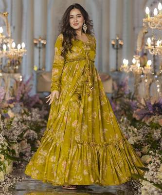 Digital print heavy chinon shrug sharara suit 3