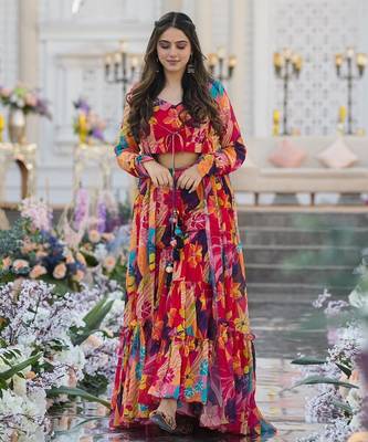 Digital print heavy chinon shrug sharara suit 1