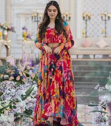 Digital print heavy chinon shrug sharara suit