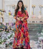 Digital print heavy chinon shrug sharara suit