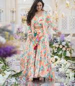 Digital print heavy chinon shrug sharara suit
