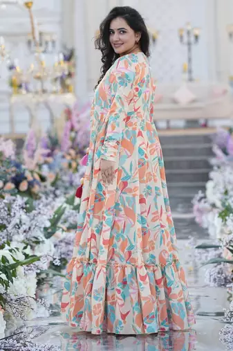 Digital print heavy chinon shrug sharara suit