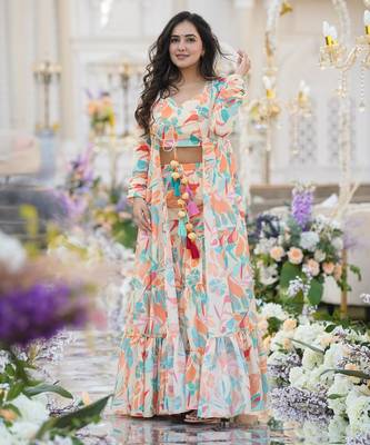 Digital print heavy chinon shrug sharara suit 3