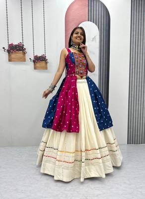 Rani Pink Bandhej Print Gamathi and Mirror Work Silk Blend Navratri Lahenga Choli 1
