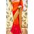 Pure georgette wedding wear saree in red & orange with embroidery work & crystal stone work