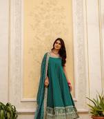 teal color embroidered and mirror work silk blend salwar suit 