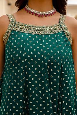 teal color embroidered and mirror work silk blend salwar suit  2