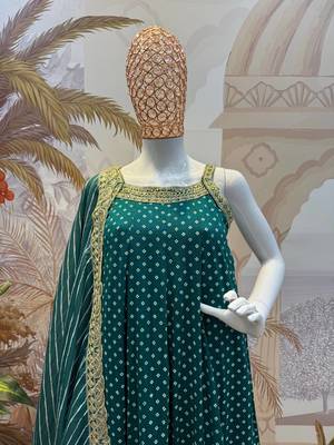 teal color embroidered and mirror work silk blend salwar suit  3
