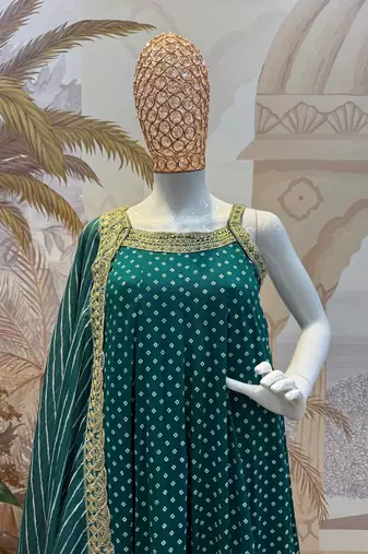 teal color embroidered and mirror work silk blend salwar suit 