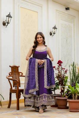 purple Color Embroidered and Mirror Work Silk Blend Salwar Suit  1