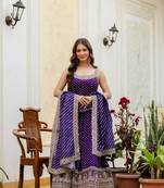 purple Color Embroidered and Mirror Work Silk Blend Salwar Suit 