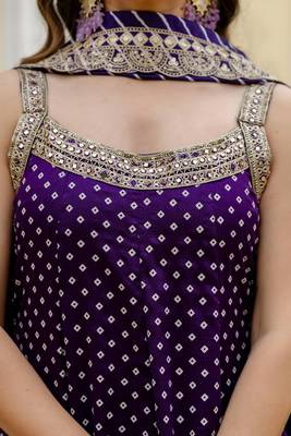 purple Color Embroidered and Mirror Work Silk Blend Salwar Suit  2