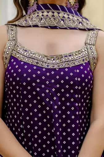 purple Color Embroidered and Mirror Work Silk Blend Salwar Suit 