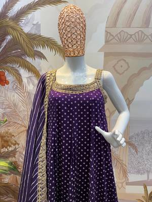 purple Color Embroidered and Mirror Work Silk Blend Salwar Suit  3