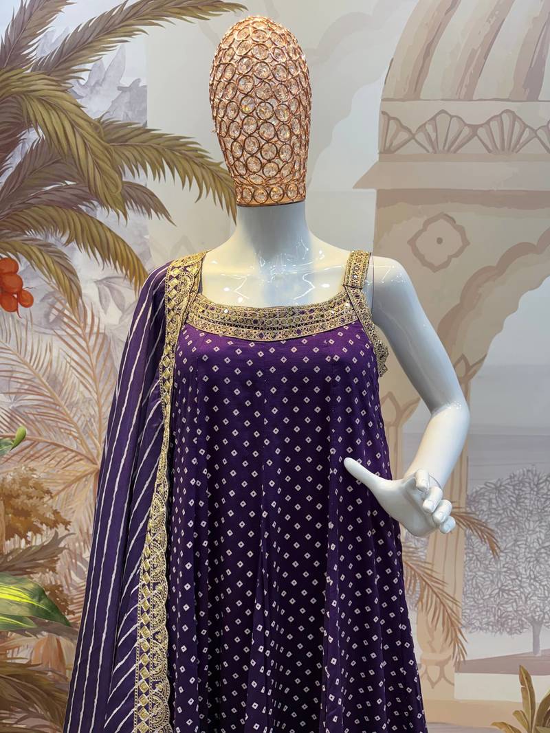 purple Color Embroidered and Mirror Work Silk Blend Salwar Suit 