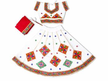 White kutch work embroidered cotton mirrorwork chaniya choli set with dupatta 2