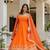orange color embroidered and mirror work silk blend salwar suit 
