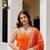 orange color embroidered and mirror work silk blend salwar suit 