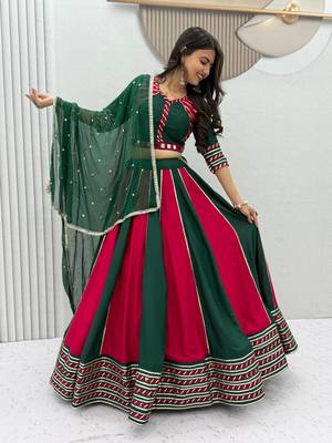 Dark Green Color Real Hand Work Cotton Navratri Lahenga Choli Set 3