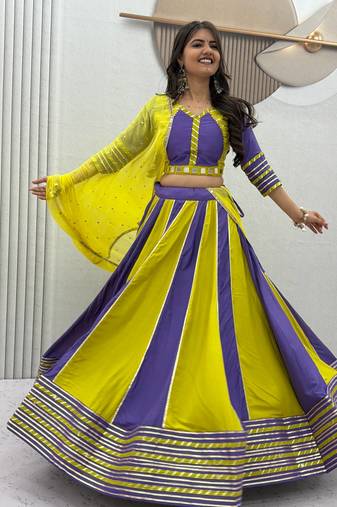 Light Green Hand Work Cotton Navratri Lahenga Choli Set