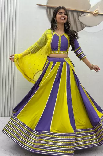 Light Green Hand Work Cotton Navratri Lahenga Choli Set