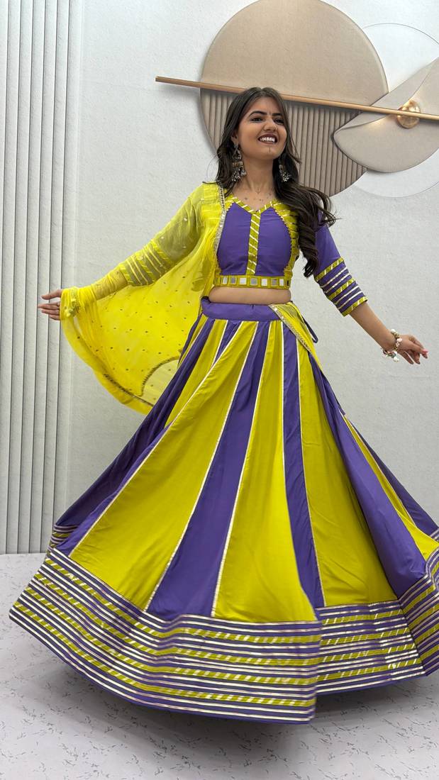 Light Green Hand Work Cotton Navratri Lahenga Choli Set