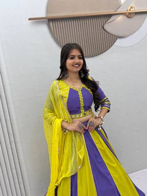 Light Green Hand Work Cotton Navratri Lahenga Choli Set 2