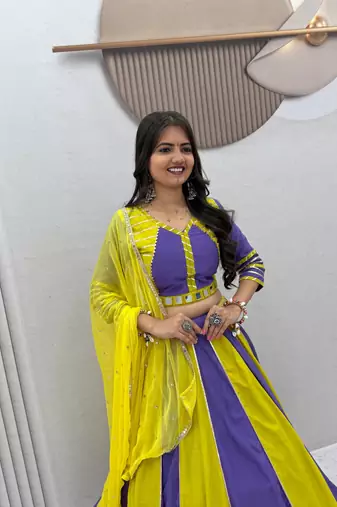 Light Green Hand Work Cotton Navratri Lahenga Choli Set