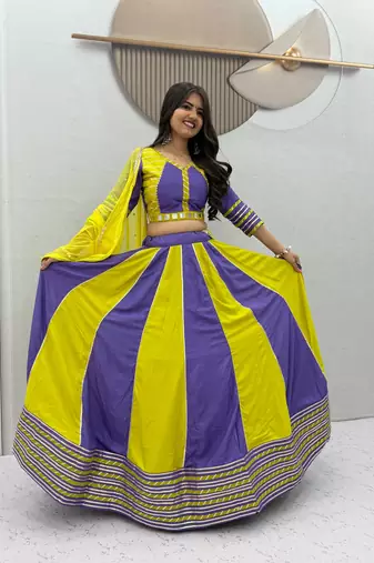 Light Green Hand Work Cotton Navratri Lahenga Choli Set