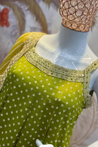 olive color embroidered and mirror work silk blend salwar suit 