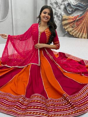  Rani Pink Hand Work Cotton Navratri Lahenga Choli Set 1