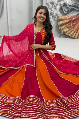  Rani Pink Hand Work Cotton Navratri Lahenga Choli Set