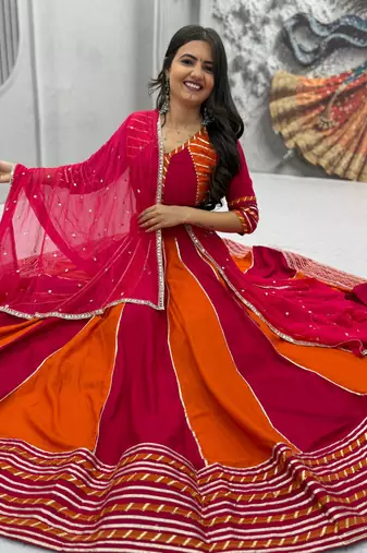  Rani Pink Hand Work Cotton Navratri Lahenga Choli Set