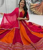  Rani Pink Hand Work Cotton Navratri Lahenga Choli Set