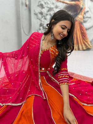  Rani Pink Hand Work Cotton Navratri Lahenga Choli Set 3
