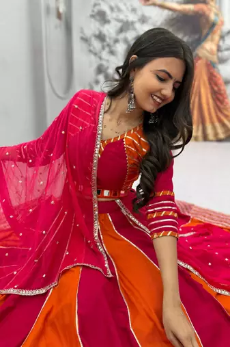  Rani Pink Hand Work Cotton Navratri Lahenga Choli Set