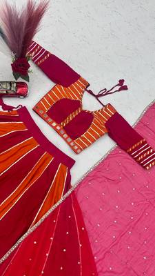  Rani Pink Hand Work Cotton Navratri Lahenga Choli Set 4