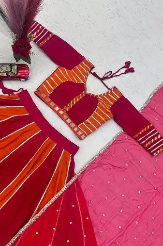  Rani Pink Hand Work Cotton Navratri Lahenga Choli Set