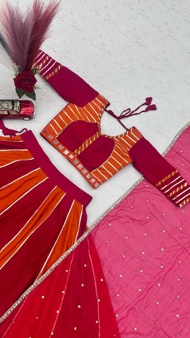 Rani Pink Hand Work Cotton Navratri Lahenga Choli Set