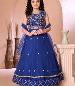 Royal blue embroidered net a line lehenga choli dupatta