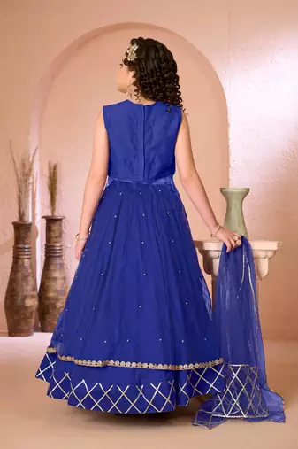 Royal blue embroidered net a line lehenga choli dupatta