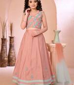 Pink embroidered cotton silk a line lehenga choli dupatta
