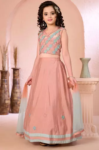 Pink embroidered cotton silk a line lehenga choli dupatta