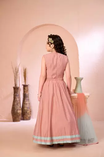 Pink embroidered cotton silk a line lehenga choli dupatta