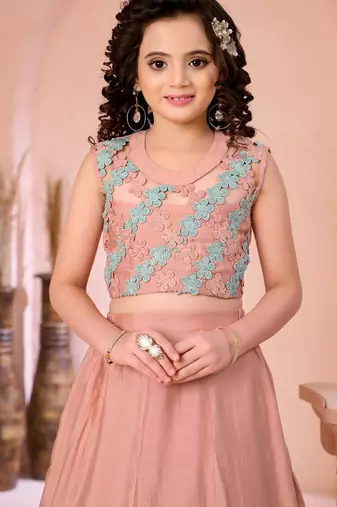 Pink embroidered cotton silk a line lehenga choli dupatta